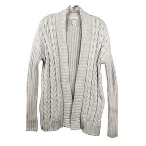 Matilda Jane Fisherman Style Cardigan Sweater M Beige Oatmeal Cable Knit